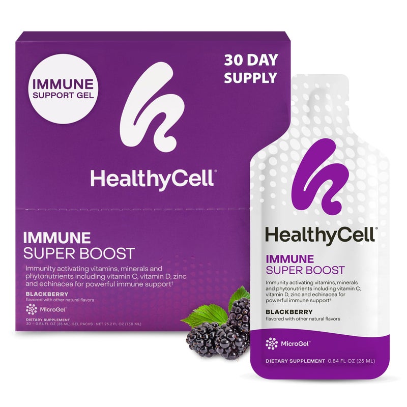 Healthycell Immune Super Boost Daily Liquid Supplement Immune Support Supplement for Adults with Echinacea Elderberry Vitamin C Vitamin D Calcium Zinc 30 Gel Packs